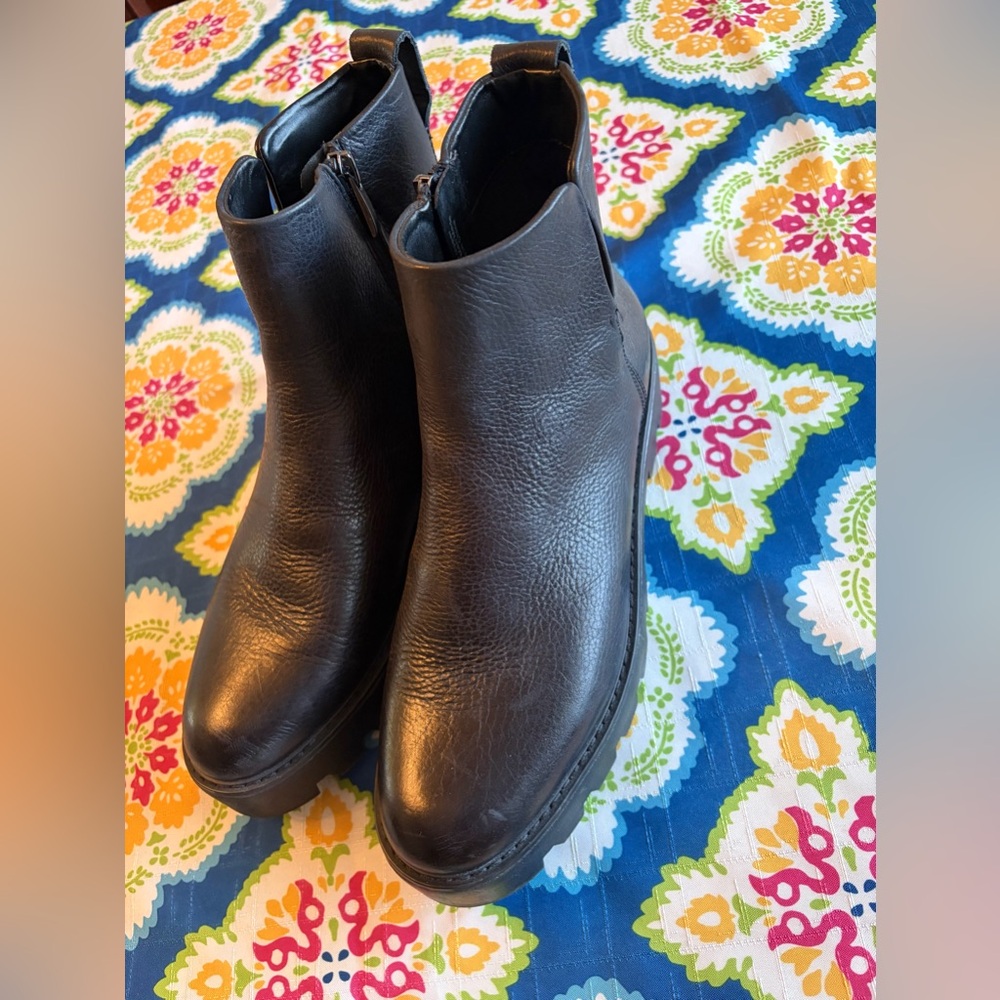 Franco Sarto Billie Black Leather Platform Ankle Boots - Picture 4 of 10